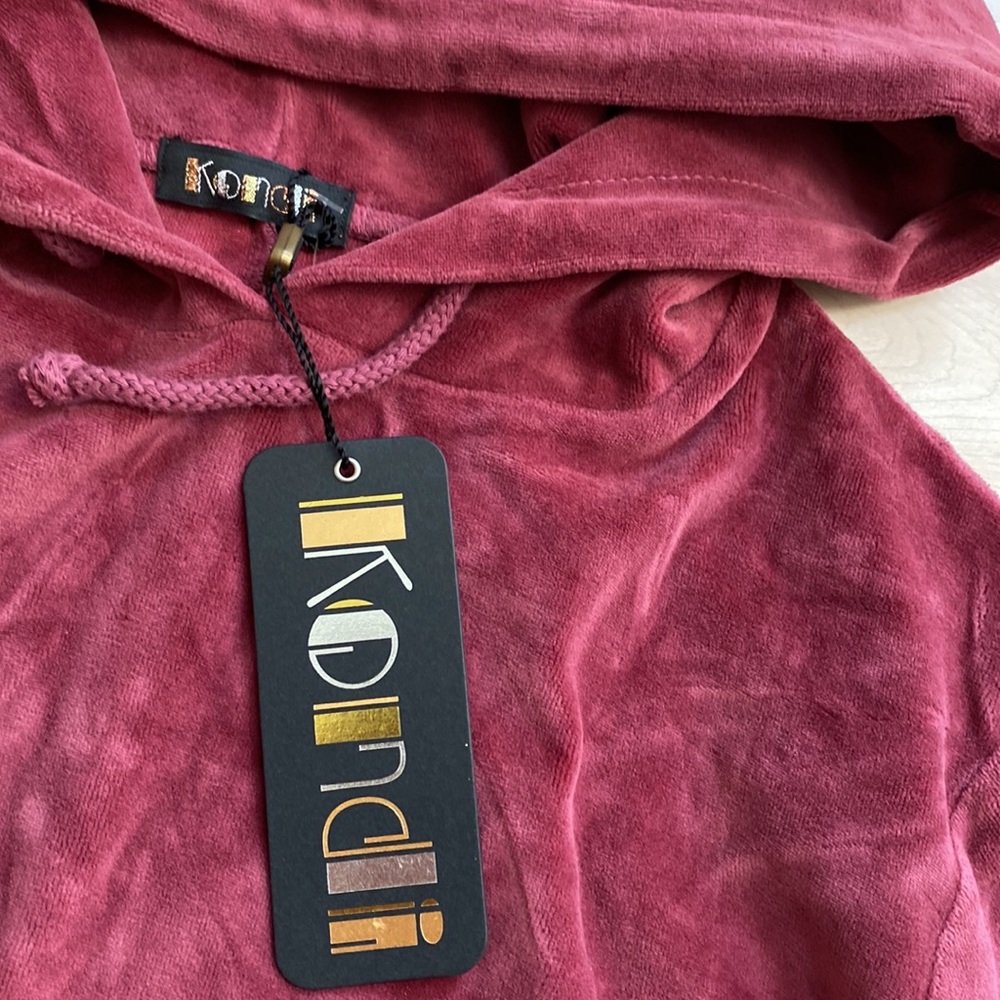Suzie Kondi dusty rose velour hoodie sweatshirt top large - Picture 2 of 3